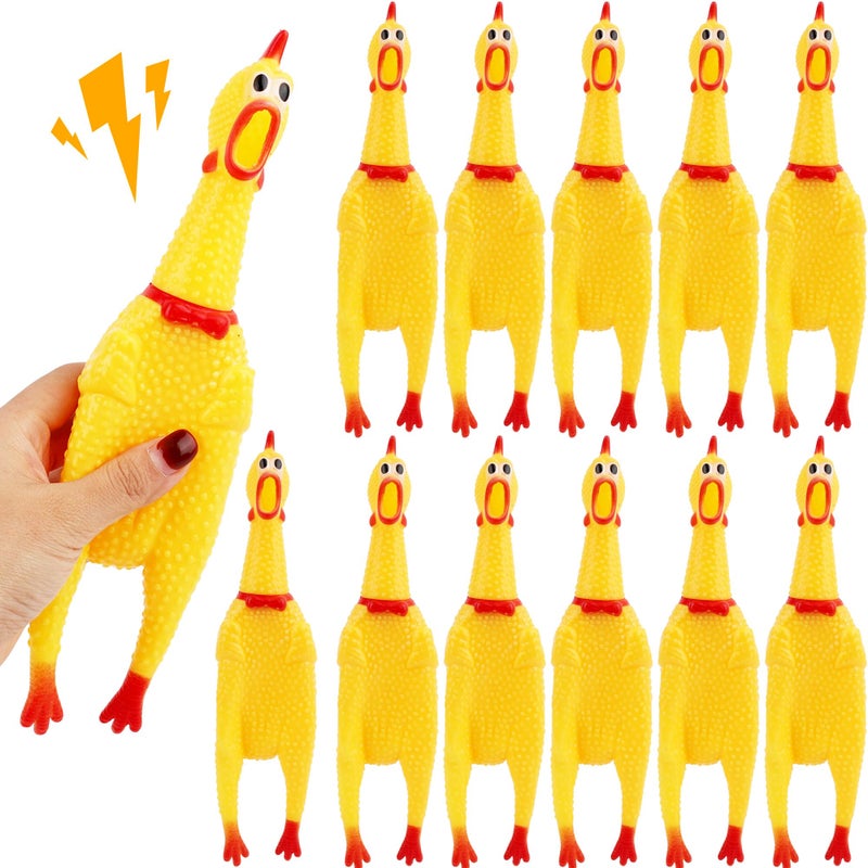 Plukeen 12 Pack Squeeze Screaming Rubber Chicken 11 Inch Yellow Squawking Chicken Rubber Squeaky Chicken Toy for Kids Adults Dogs Pets Prank Novelty Toy Reduce Separation Stress Anxiety - Image 3
