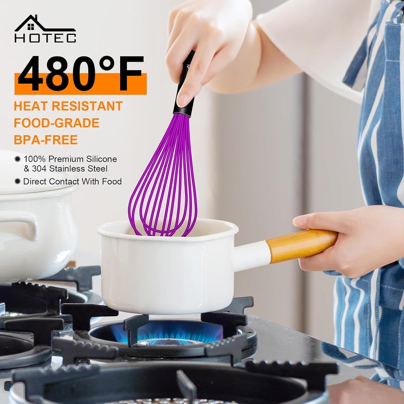 hotec 4 Pieces Silicone Whisks for Cooking, Wire Balloon Whisks Egg Beater, Non-slip Handle Whisk for Non-stick Cookware Perfect for Cooking, Stirring, Beating and Blending (Purple) - Image 2