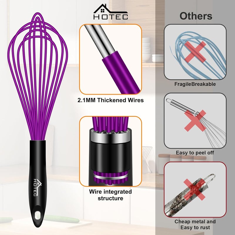 hotec 4 Pieces Silicone Whisks for Cooking, Wire Balloon Whisks Egg Beater, Non-slip Handle Whisk for Non-stick Cookware Perfect for Cooking, Stirring, Beating and Blending (Purple) - Image 5