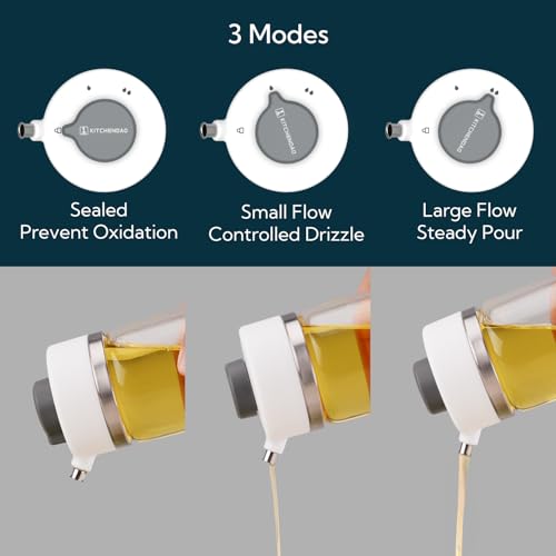 KITCHENDAO Precision Pour Glass Oil Dispenser 2Piece Set with 3 Modes DripFree Spout Two Adjustable Flow Speeds 12 oz Oil and Vinegar Dispensing Bottle 2 Pack Set for Kitchen - Image 3