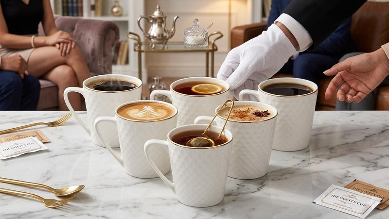 Home-Cart Casper Impression Bone China Coffee Mug Set, 6-Pieces, White - Image 5