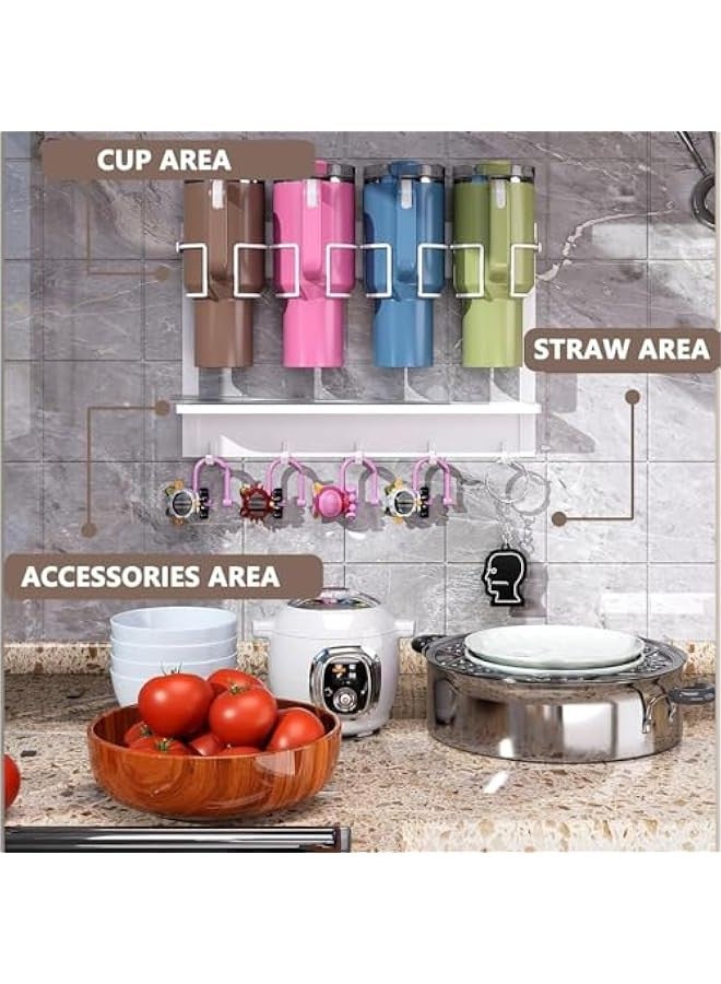 Magnetic Cup Storage Rack for Stanley 40 Oz，2-in-1 Magnetic Cup Holder for Fridge With 4 Hooks and 3 Mug Holders，Space Saving Water Bottle Organizer Shelf (Black, 4 Cups) - Image 3