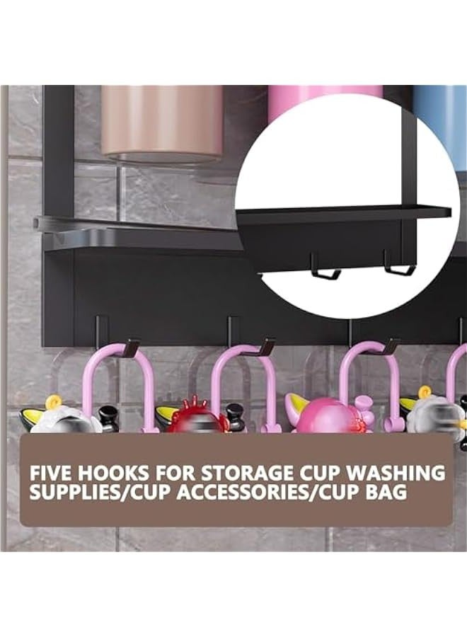 Magnetic Cup Storage Rack for Stanley 40 Oz，2-in-1 Magnetic Cup Holder for Fridge With 4 Hooks and 3 Mug Holders，Space Saving Water Bottle Organizer Shelf (Black, 4 Cups) - Image 4