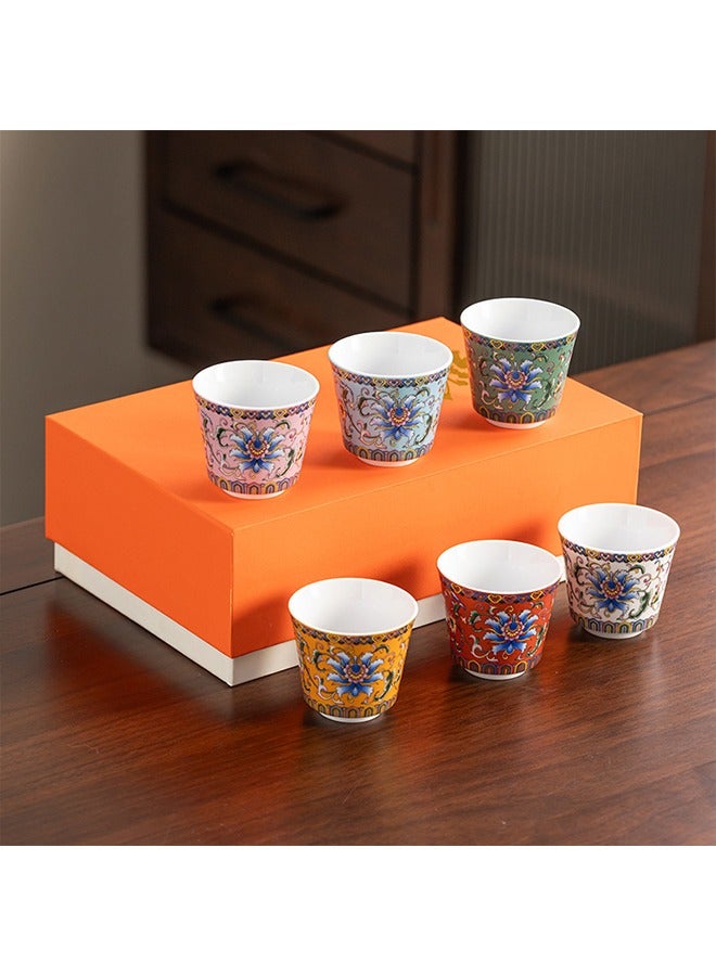 EzzySo 6 Ceramic Tea Cups with Gift Box Elegant Floral Enamel Porcelain Coffee Cup Set 6 Colors Flowers Teacup Perfect for Home Office and Restaurant Use - Image 1