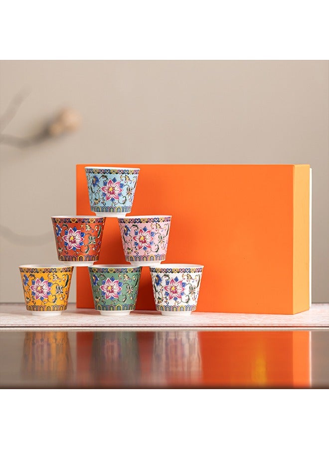 EzzySo 6 Ceramic Tea Cups with Gift Box Elegant Floral Enamel Porcelain Coffee Cup Set 6 Colors Flowers Teacup Perfect for Home Office and Restaurant Use - Image 3