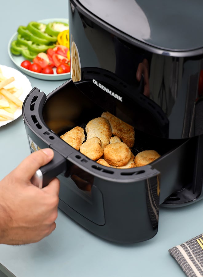 Olsenmark Air Fryer Oil Free Fryer with Cool Touch Handle, non stick frying pot and tray, easy to read and adjustable display 6 L 1500 W OMAF2254J Black/White - Image 3