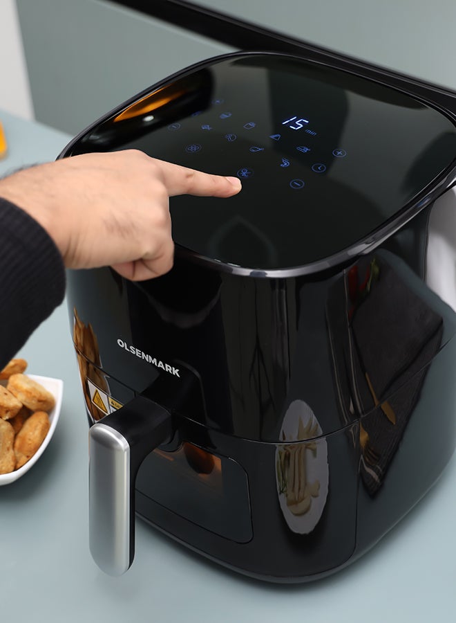 Olsenmark Air Fryer Oil Free Fryer with Cool Touch Handle, non stick frying pot and tray, easy to read and adjustable display 6 L 1500 W OMAF2254J Black/White - Image 2