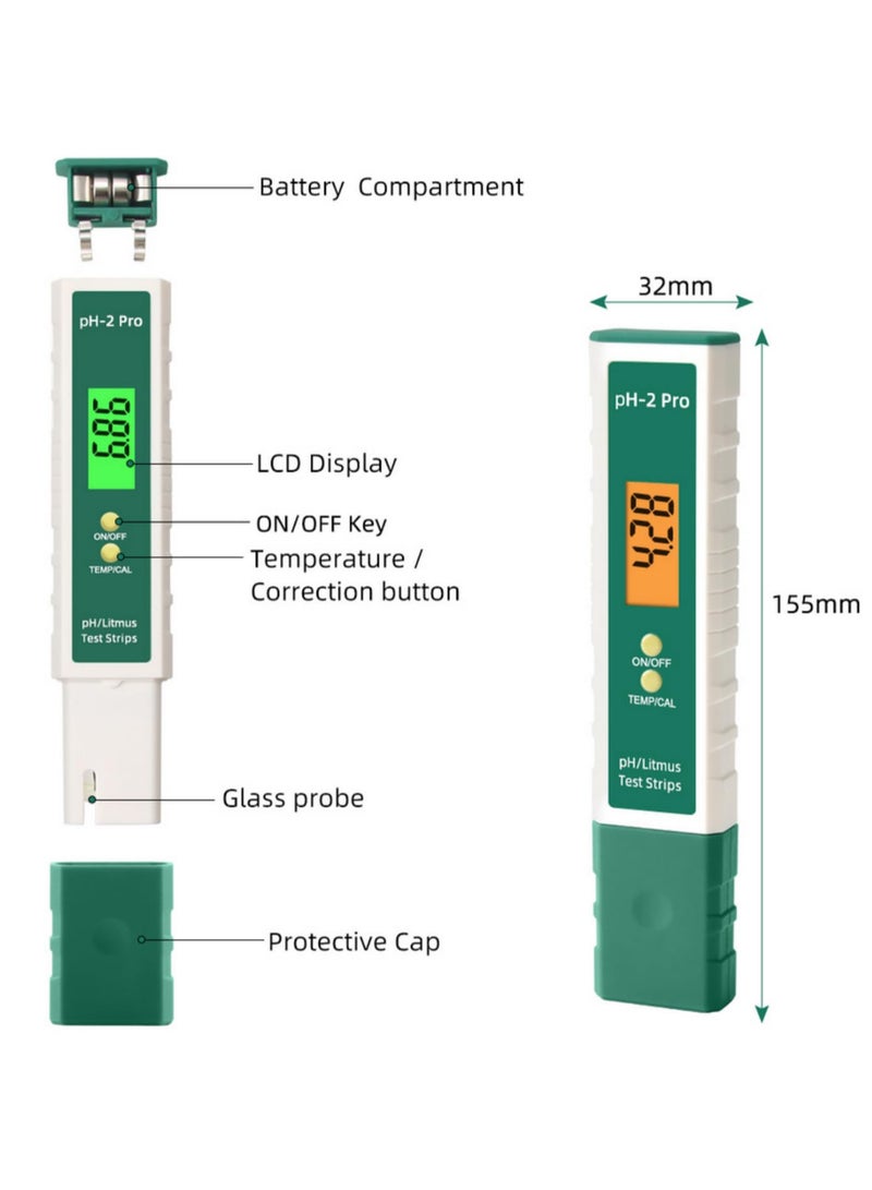 1pcs Digital PH Meter Tester Pen 0.01 High Accuracy Water Quality Tester with ATC and Litmus Test Strips Function for Home Aquarium Pool Hydroponics - Image 2