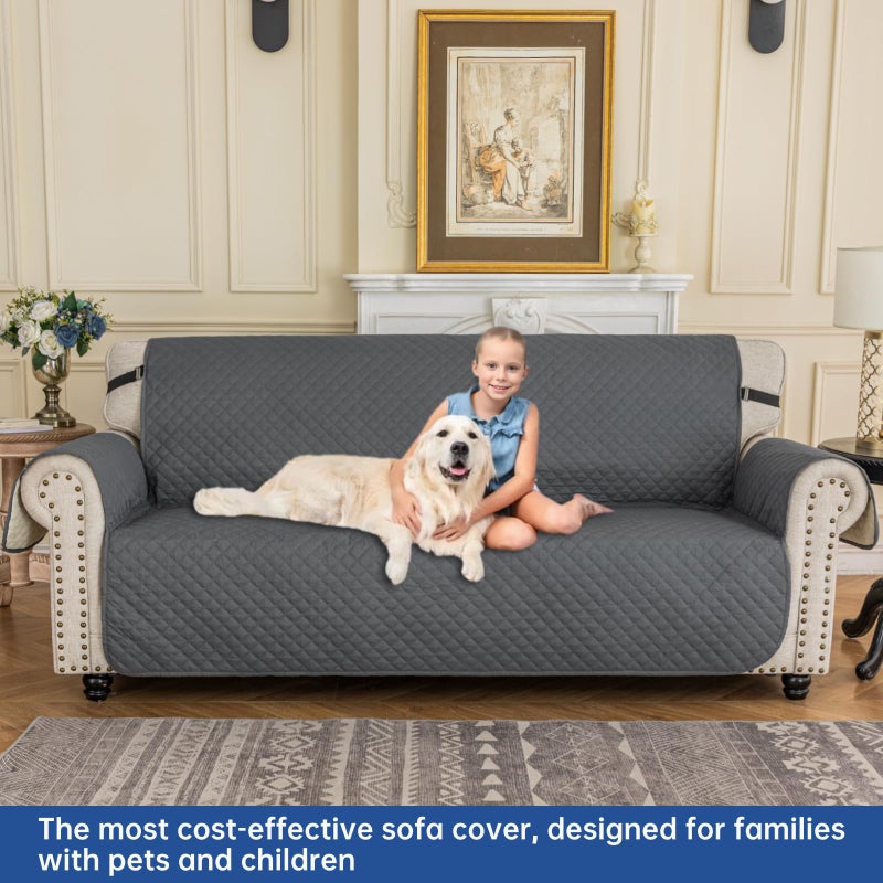 XINEAGE Quilted Sofa Cover Waterproof Couch Covers for 3 Cushion Couch, Super Soft Washable Slipcover with Pockets & Non-Slip Elastic Straps, Thick Furniture Protector (Sofa, Dark Grey) - Image 2