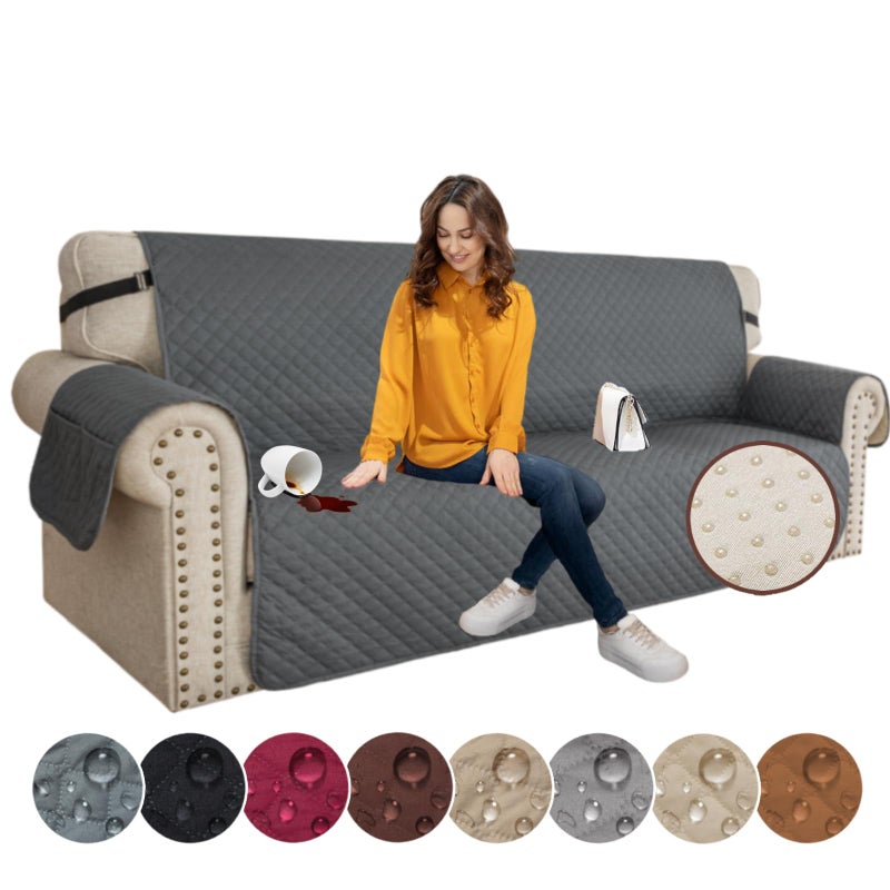 XINEAGE Quilted Sofa Cover Waterproof Couch Covers for 3 Cushion Couch, Super Soft Washable Slipcover with Pockets & Non-Slip Elastic Straps, Thick Furniture Protector (Sofa, Dark Grey) - Image 1