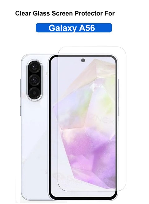 Samsung Galaxy A56 - Tempered Glass Screen Protector – High Transparency, Delicate Touch, Anti-Explosion, Smooth Arc Edges, Easy Installation, 9H Hardness HD Tempered Glass Screen Protector 99% Transparency with device's original screen clarity and brightness-Clear