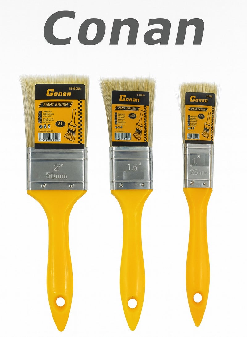 Conan 3 Paint Brushes by Conan – 1" (25 mm), 1.5" (38 mm) & 2" (50 mm) – Models COP0502 / COP0515 / COP0501 – Comfortable Handles & Durable Metal Ferrules - Image 1