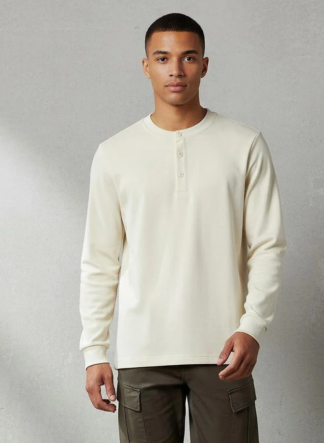 Lee Cooper Lee Cooper Men Regular Fit Henley Neck Long Sleeve T-shirt