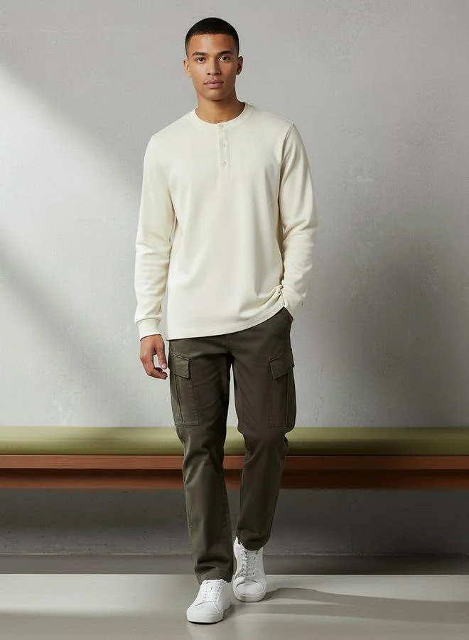 Lee Cooper Lee Cooper Men Regular Fit Henley Neck Long Sleeve T-shirt