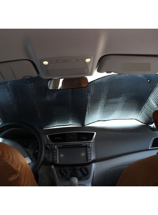 LINENPA 55.12 X 27.56 Inch Double Sided Aluminum Foil Car Sunshade UV Protection Heat Insulation Easy Roll Up Design Durable Sun Shade For Front Windshield - Image 5