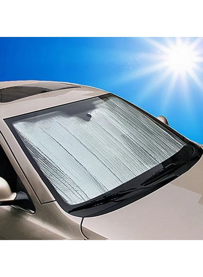 LINENPA 55.12 X 27.56 Inch Double Sided Aluminum Foil Car Sunshade UV Protection Heat Insulation Easy Roll Up Design Durable Sun Shade For Front Windshield - Image 1