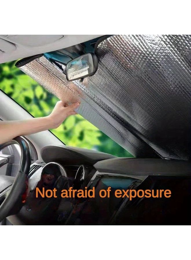 LINENPA 55.12 X 27.56 Inch Double Sided Aluminum Foil Car Sunshade UV Protection Heat Insulation Easy Roll Up Design Durable Sun Shade For Front Windshield - Image 4
