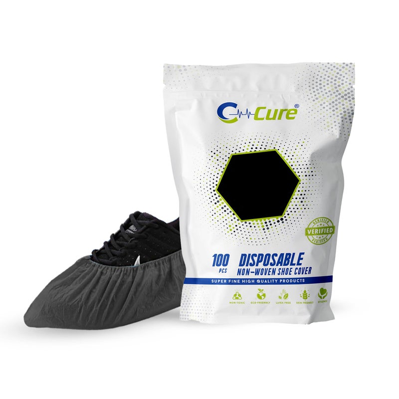 C-Cure Disposable Shoe Covers 50 Pcs | Non-Woven Breathable Anti-Slip Foot Covers with Elastic | Not Waterproof | Indoor Hygiene for Hospital, Clinic, Home Cleaning & Visitors Use | Free Size - Black - Image 5