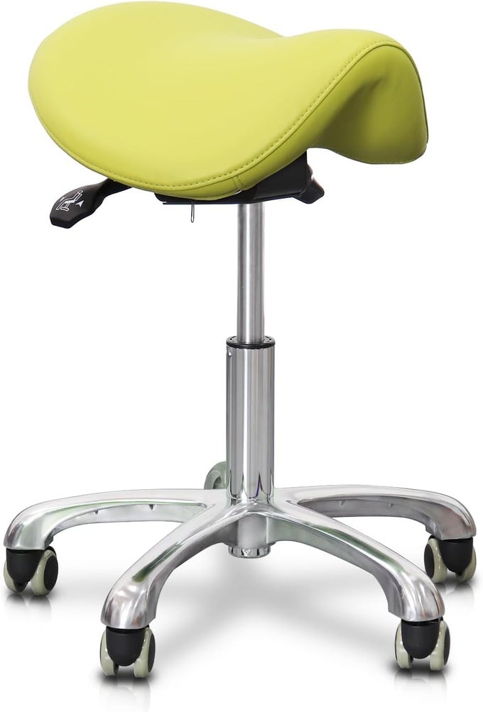 SADDLE STOOL TILTING AVAILABLE ERGONOMIC SWIVEL STOOL CHAIR WITH HYDRAULIC LIFTING HEIGHT ADJUSTABLE ROLLING STOOL FOR OFFICE DESK CLINIC DENTIST SPA OLIVE GREEN