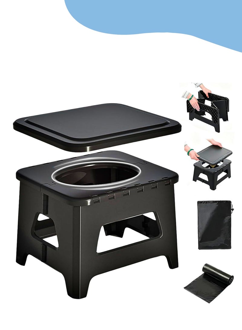 Portable Toilet Outdoor Camping Toilet with Lid, Folding Emergency Toilet for Adults Children, Compact Portable Potty for Camping, Cars, Hiking, Beaches - Image 1