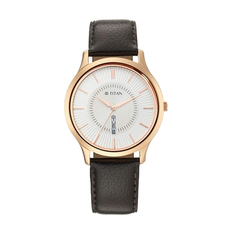 Titan Lagan White Dial Analog Day/Date Leather Strap Watch for Men-NS1845WL01/NT1845WL01 - Image 1