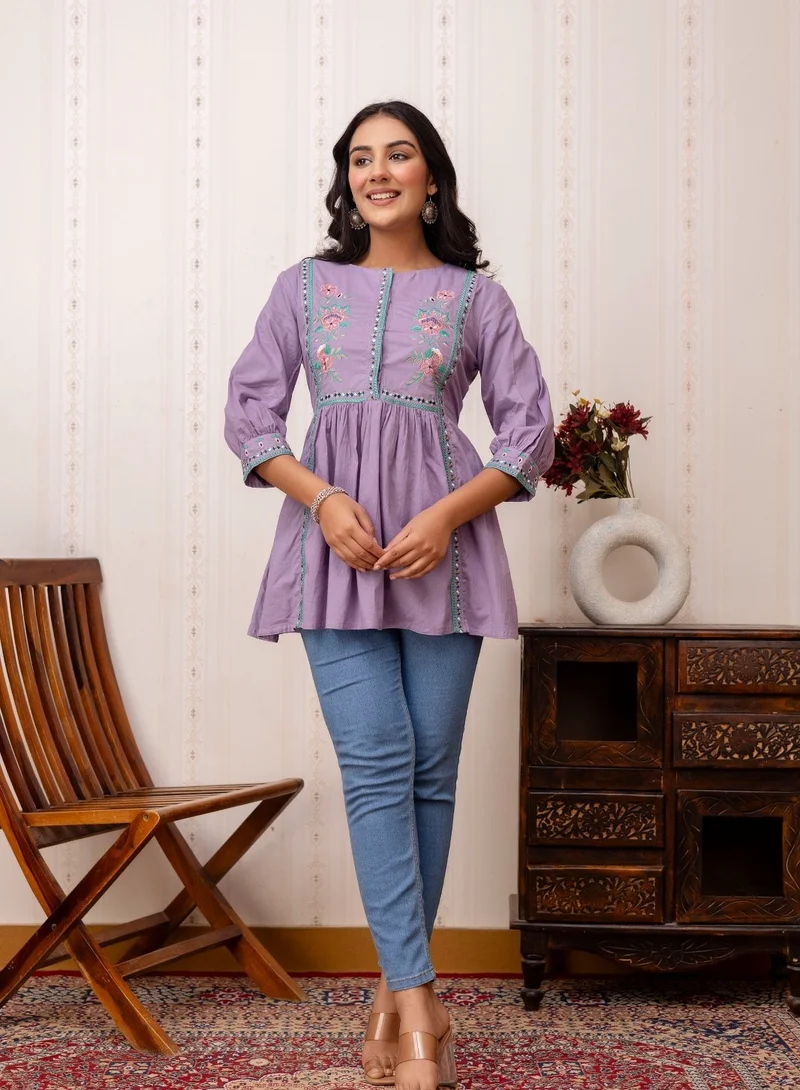 Studio blue Lavender Embroidered Peplum Kurti