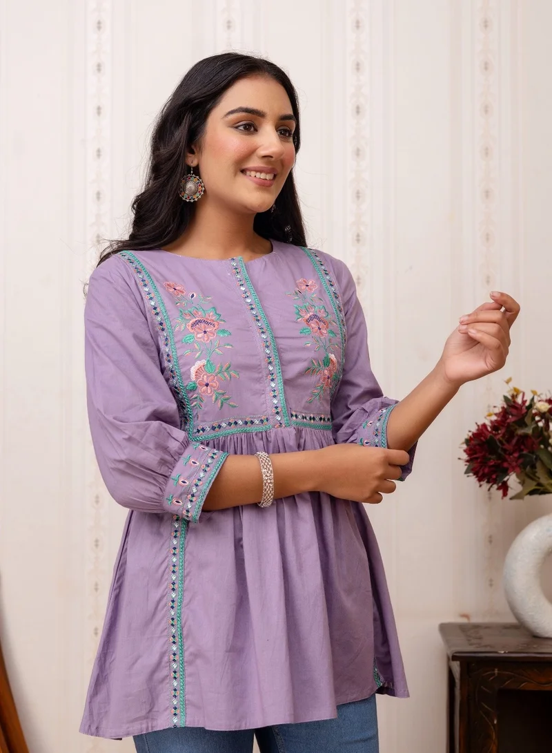 Studio blue Lavender Embroidered Peplum Kurti