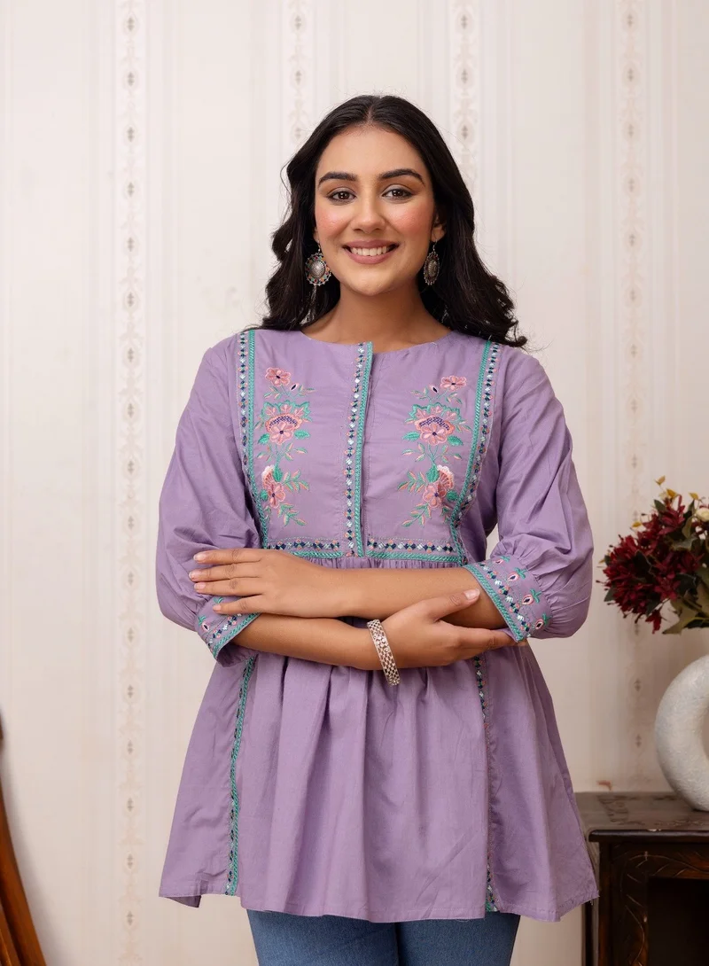 Studio blue Lavender Embroidered Peplum Kurti
