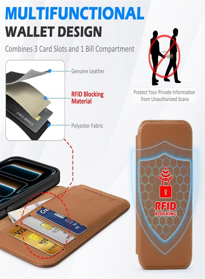 SHIELDON Slim Genuine Leather Wallet Case Compatible with iPhone 17 6.3-inch 5G 2025, Magnetic Wireless Charging, RFID Blocking, 3 Card Slots, Shock-Absorbent, Protective Flip Cover - Saddle Brown - Image 5