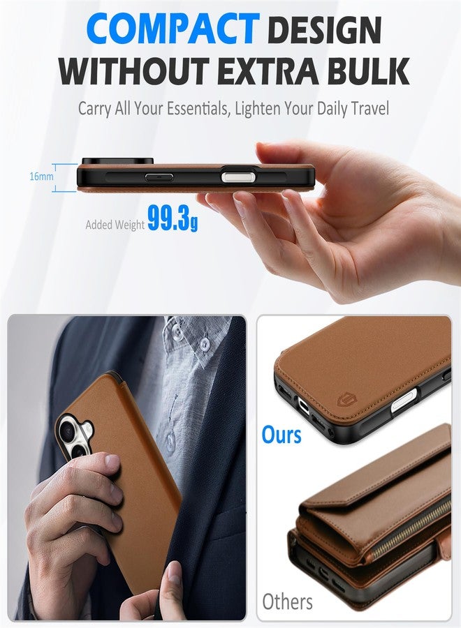 SHIELDON Slim Genuine Leather Wallet Case Compatible with iPhone 17 6.3-inch 5G 2025, Magnetic Wireless Charging, RFID Blocking, 3 Card Slots, Shock-Absorbent, Protective Flip Cover - Saddle Brown - Image 4