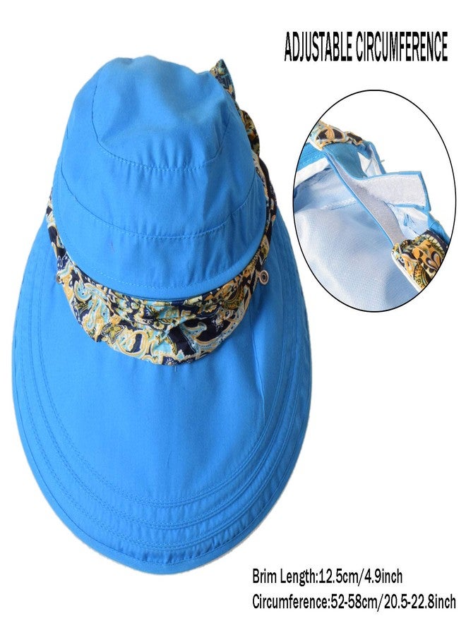 LassZone UPF 50 Packable Sun Hat for Women Wide Brim Floppy Summer Hats Ladies UV Beach Hat with Detachable Neck Cover & Zip Top Shield Blue - Image 4