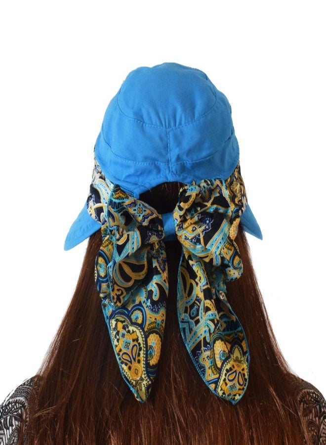 LassZone UPF 50 Packable Sun Hat for Women Wide Brim Floppy Summer Hats Ladies UV Beach Hat with Detachable Neck Cover & Zip Top Shield Blue - Image 2