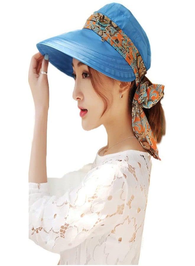 LassZone UPF 50 Packable Sun Hat for Women Wide Brim Floppy Summer Hats Ladies UV Beach Hat with Detachable Neck Cover & Zip Top Shield Blue - Image 1