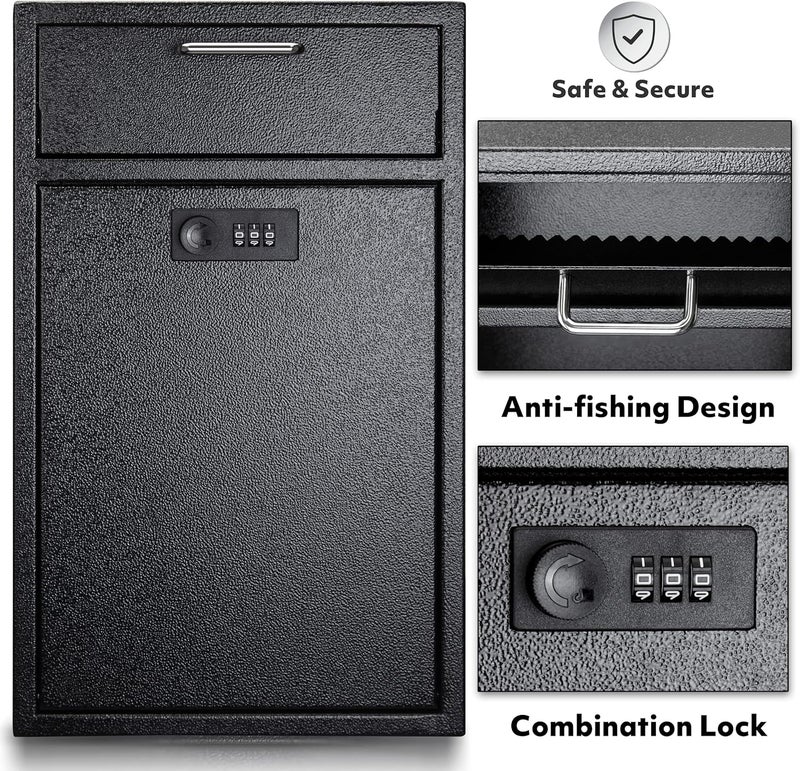 PHOCAR Locking Wall Mailbox Drop Safe for Business - 1.2mm Heavy Duty Lock Box with Code - Vertical Tamper Proof Lock Box for Night Key, Deposit Collection, Cash (8.6'' x 4.75'' x 14.25'') - Image 2