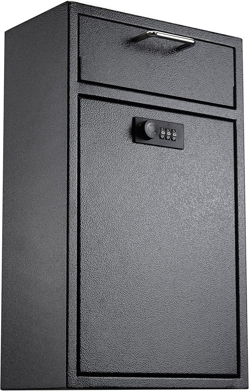PHOCAR Locking Wall Mailbox Drop Safe for Business - 1.2mm Heavy Duty Lock Box with Code - Vertical Tamper Proof Lock Box for Night Key, Deposit Collection, Cash (8.6'' x 4.75'' x 14.25'') - Image 1