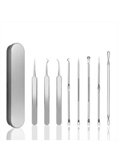 Blackhead Remover Pimple Popper Tool Kit Acne Blemish Pimple Extractor Needle Facial Comedone Clip Blackhead Tweezer for Ingrown Hair Removal 8 Pcs in Metal Case