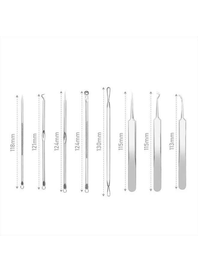 Dr.Pedi - Blackhead Remover Pimple Popper Tool Kit Acne Blemish Pimple Extractor Needle Facial Comedone Clip Blackhead Tweezer for Ingrown Hair Removal 8 Pcs in Metal Case - Image 1