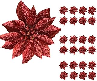 BANBERRY DESIGNS BANBERRY DESIGNS Artificial Poinsettia Flowers - Set of 24 Ã¢â‚¬â€œ 3 Ã‚Â¾Ã¢â‚¬Â Red Glittered Poinsettia Clip On  - Image 1
