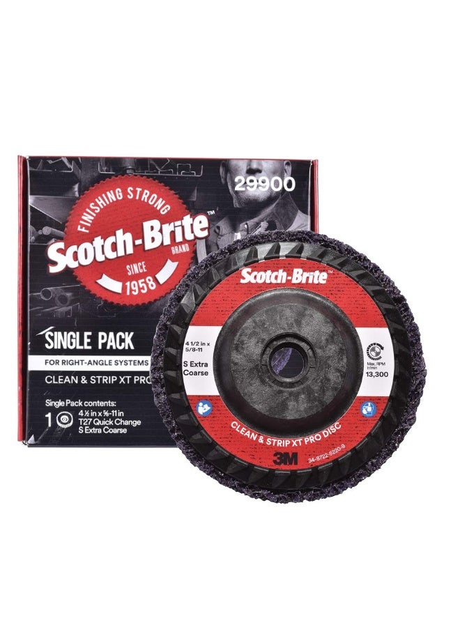 Cubitron 3M Scotch-Brite Clean and Strip XT Pro Disc, XO-DC, SiC Extra Coarse, T27, 4-1/2 in x 5/8"-11, Silicon Carbide Cuts Aggressively and Leaves a Fine Finish, Resists Loading, Purple - Image 1