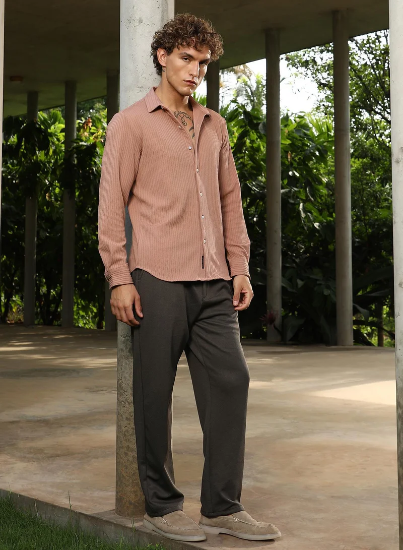 CAHOOT  Men's Ash Brown Rope-Striped Tactile Shirt for Men | Best Price UAE
