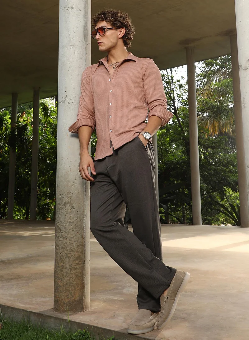CAHOOT  Men's Ash Brown Rope-Striped Tactile Shirt for Men | Best Price UAE