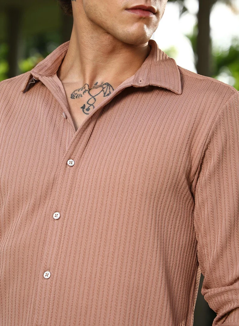 CAHOOT  Men's Ash Brown Rope-Striped Tactile Shirt for Men | Best Price UAE
