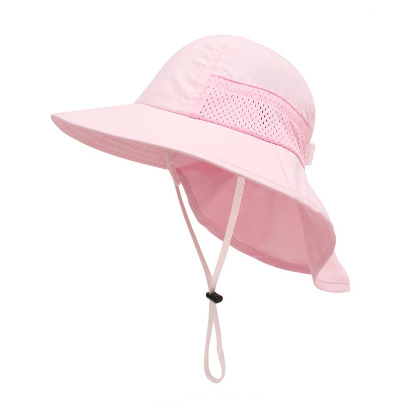 XIAOHAWANG Girls Sun Hat Baby Beach Hats Boys UPF 50+ Kids Summer Protection Cap Toddler Breathable Caps Wide Brim (6-12Months, Pink) - Image 1