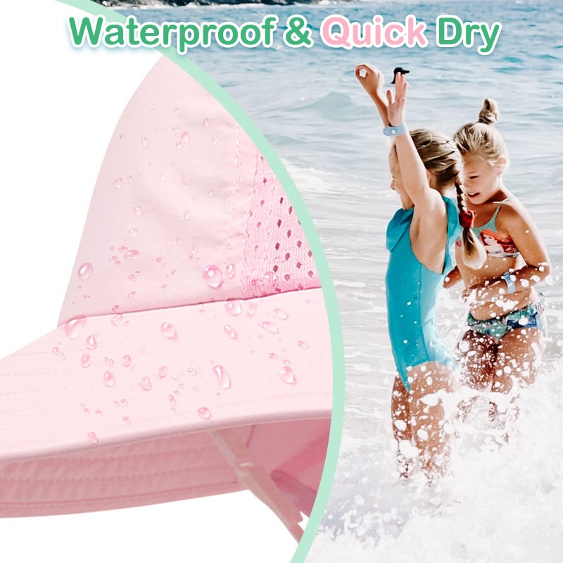 XIAOHAWANG Girls Sun Hat Baby Beach Hats Boys UPF 50+ Kids Summer Protection Cap Toddler Breathable Caps Wide Brim (6-12Months, Pink) - Image 2
