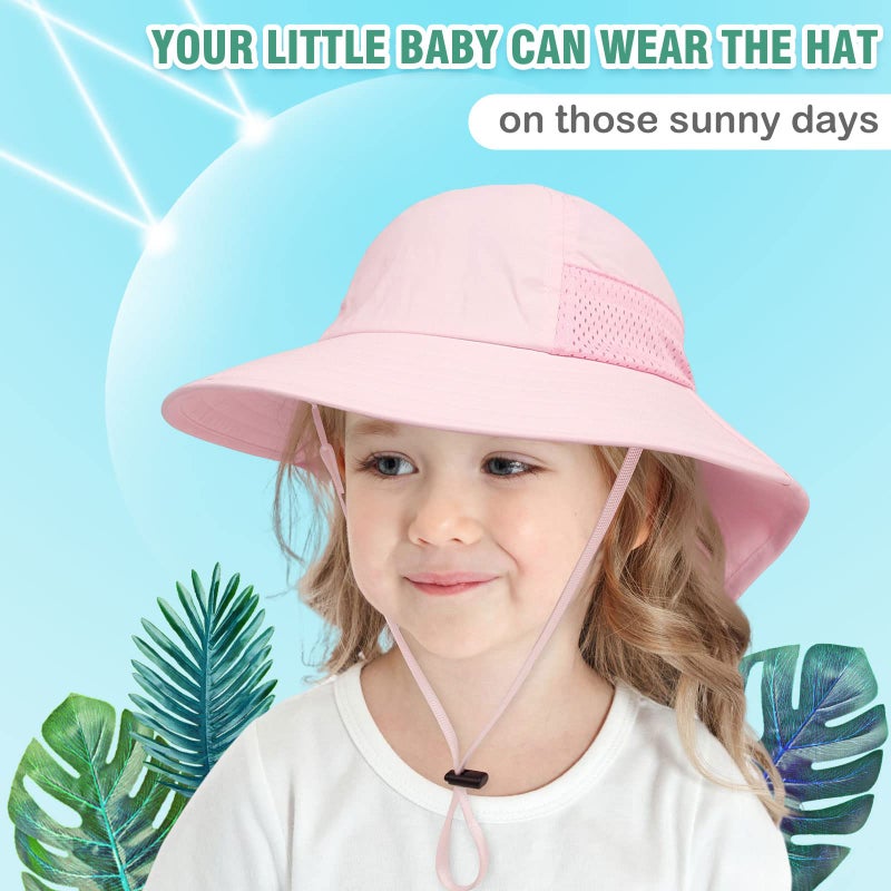 XIAOHAWANG Girls Sun Hat Baby Beach Hats Boys UPF 50+ Kids Summer Protection Cap Toddler Breathable Caps Wide Brim (6-12Months, Pink) - Image 5