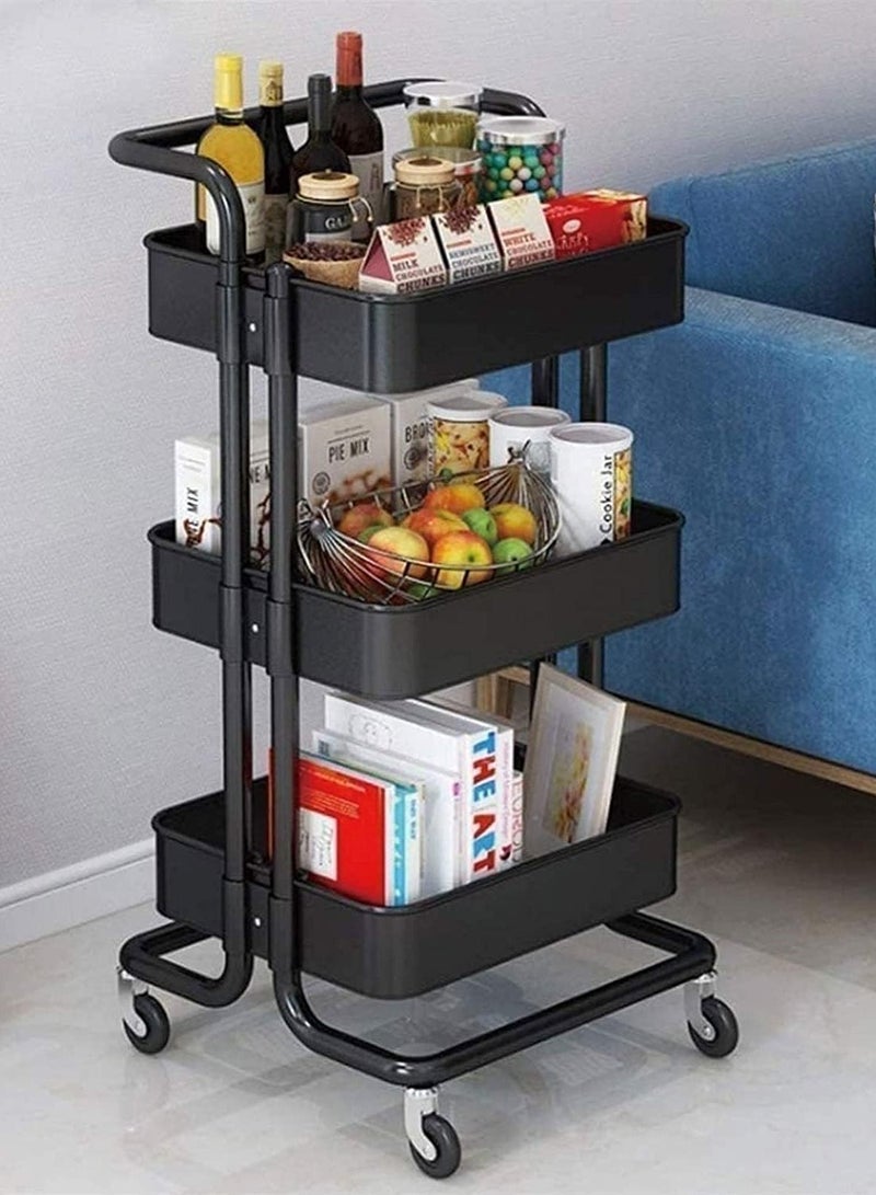 DubaiGallery Storage Trolley Rolling Cart Utility Cart 3 Tier Metal Rolling Cart Utility Cart Shelves Storage Trolley With Wheel Kitchen Storage Cart Kitchen Storage Cart Rolling Storage Cart - Image 2