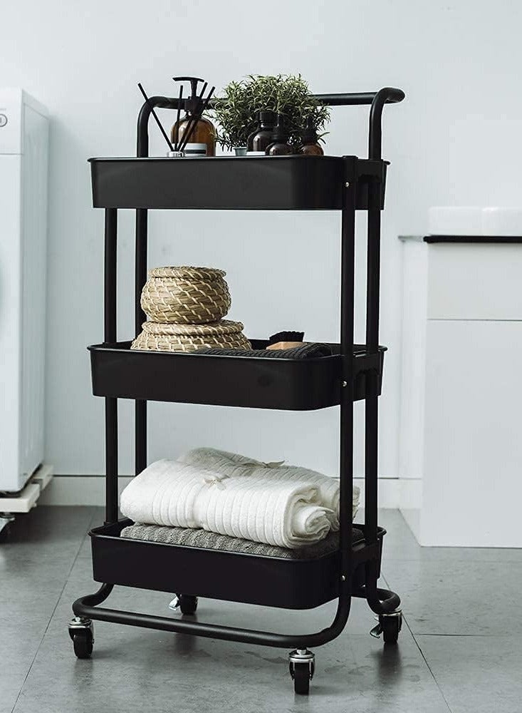 DubaiGallery Storage Trolley Rolling Cart Utility Cart 3 Tier Metal Rolling Cart Utility Cart Shelves Storage Trolley With Wheel Kitchen Storage Cart Kitchen Storage Cart Rolling Storage Cart - Image 3