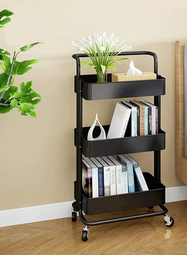 DubaiGallery Storage Trolley Rolling Cart Utility Cart 3 Tier Metal Rolling Cart Utility Cart Shelves Storage Trolley With Wheel Kitchen Storage Cart Kitchen Storage Cart Rolling Storage Cart - Image 4