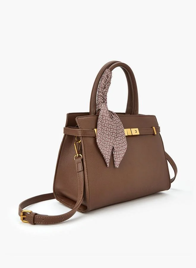 Flora Bella By Shoexpress Solid Tote Bag with Scarf Detail and Double Handle