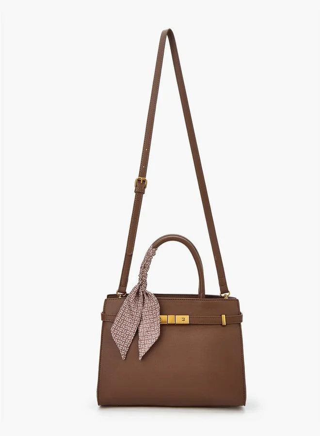 Flora Bella By Shoexpress Solid Tote Bag with Scarf Detail and Double Handle